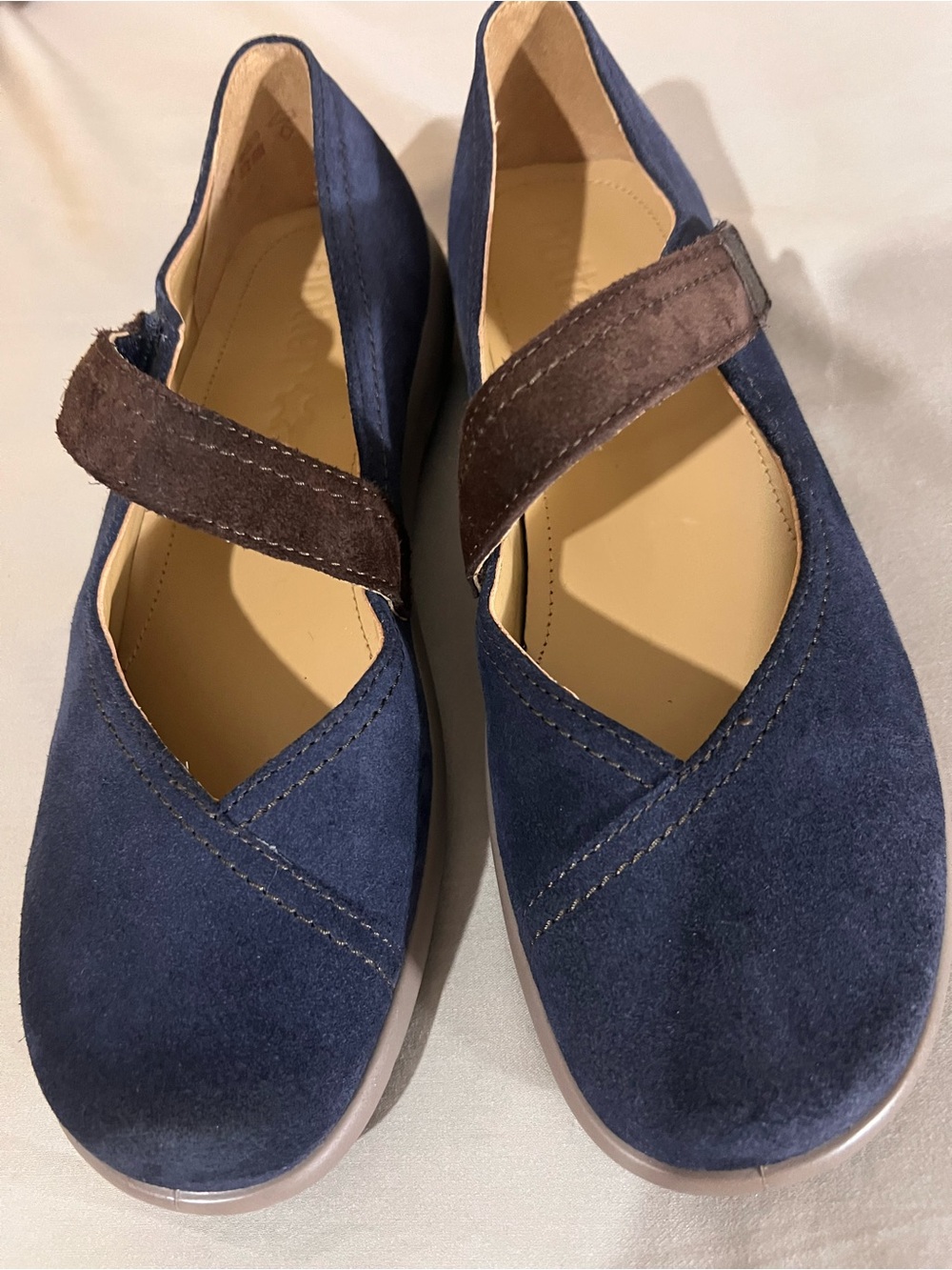 Hotter Women's Navy Suede Mary Jane Flats‎ with Brown Strap